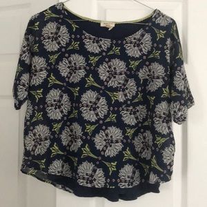 Short Sleeved Navy Printed Blouse